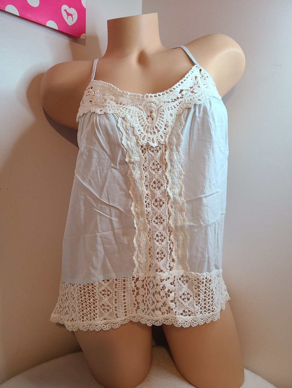 In Bloom By Jonquil Pretty Crochet Lace Cotton Racerback Lounge Tank Size Sm
